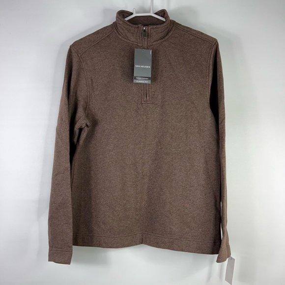 Van Heusen Other - Van Heusen Mens Pullover Sweater Brown Mock Neck 1/4 Zip Heathered S New $60